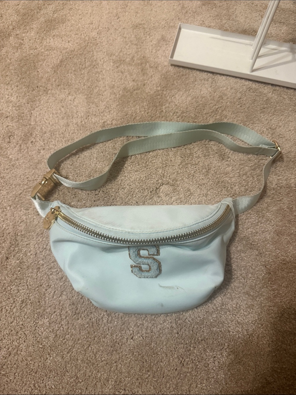 Stoney Clover Lane Light Blue Fanny Pack / Belt Bag with Gold Trim